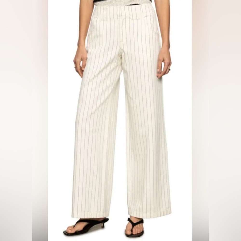 Jason Wu Cream Striped Wide Leg High Rise Jeans Pants